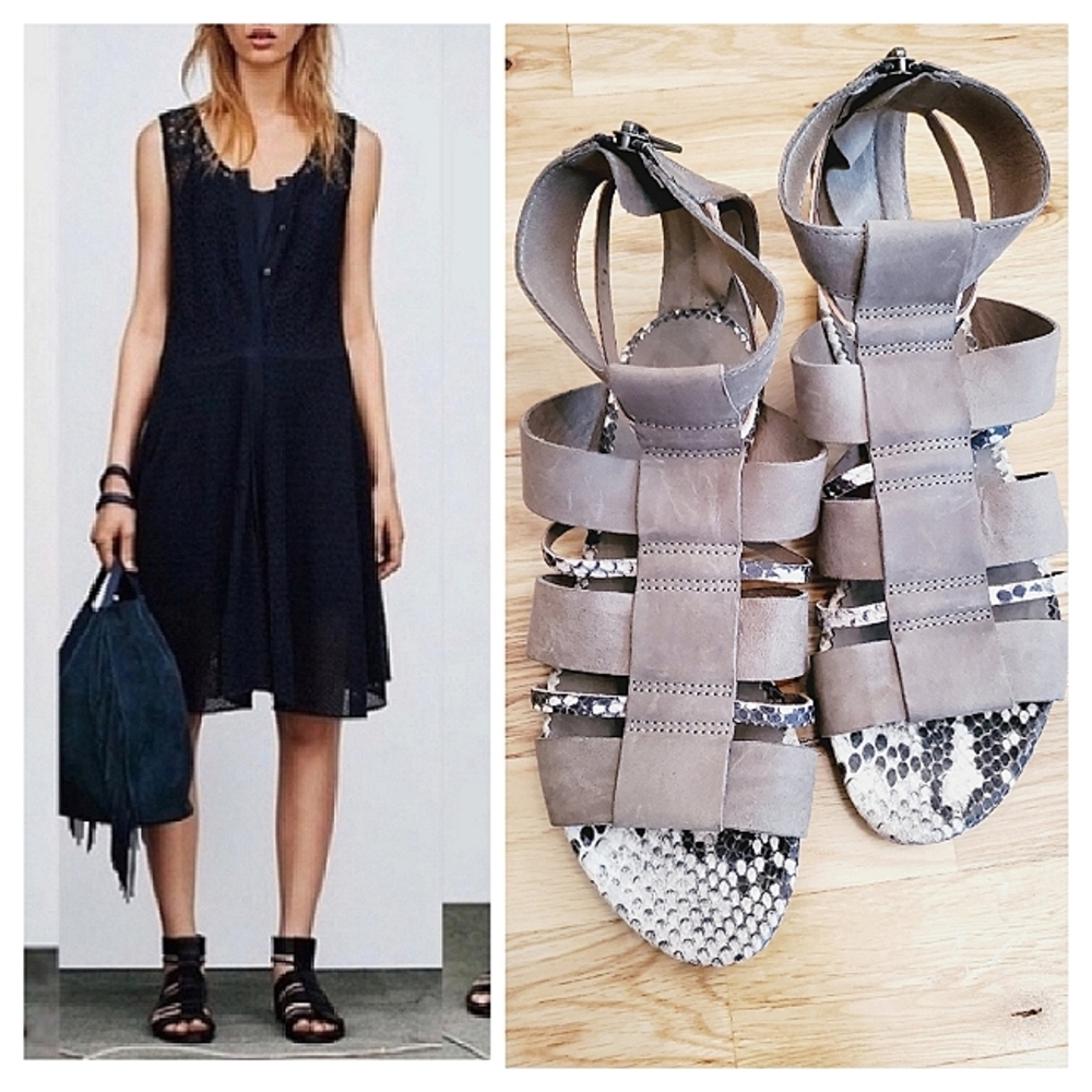 All Saints Gray Phoenix Gladiator Sandals Size US 6